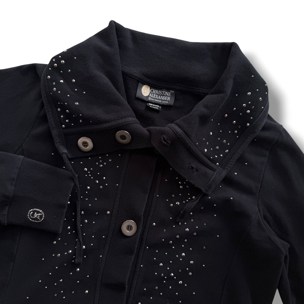 Christine Alexander Womens XL Black Rhinestone Studded Button Cardigan XL S54-BK